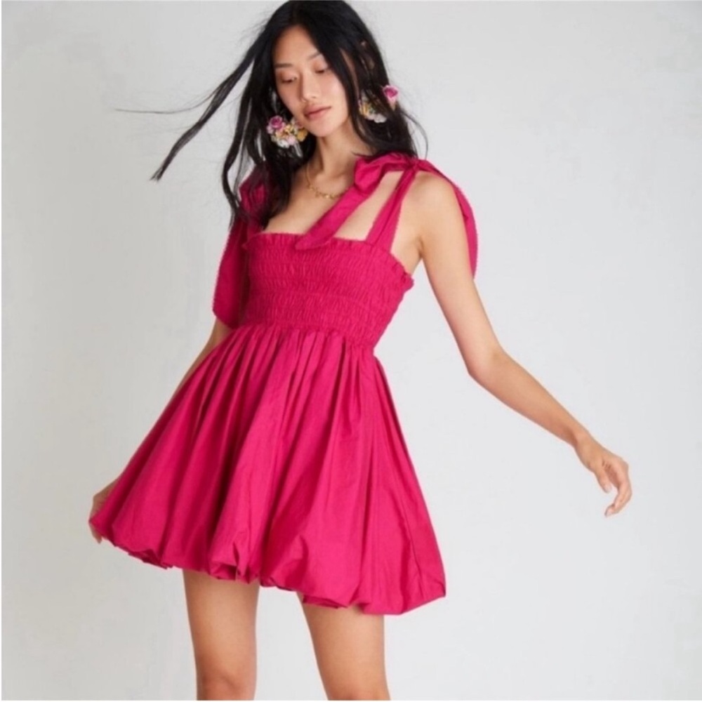 LOVESHACKFANCY Amanda tie shoulder bubble dress in hot pink